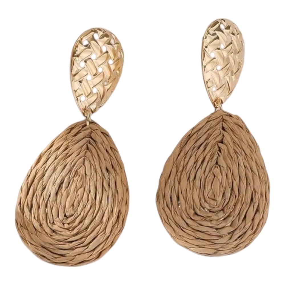 Gold and Tan Bohemian Teardrop Earrings